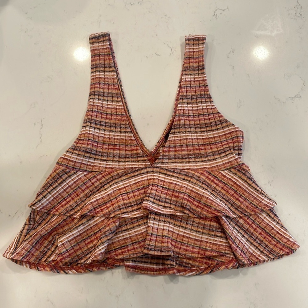 Forever 21 Striped Crop Peplum Tank Top